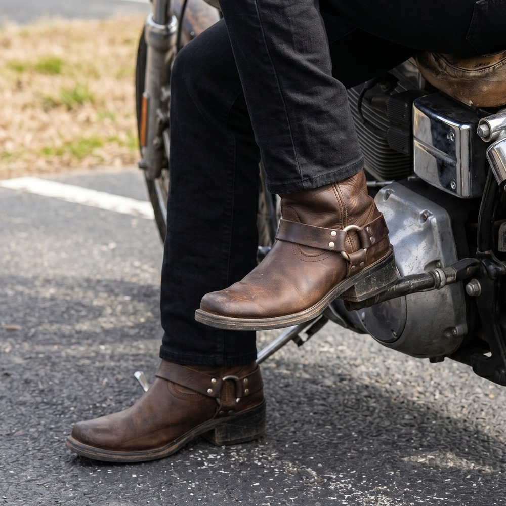 Durango Harness Boots Mens 9D Brown Leather Square Toe Biker Moto DB594 Distress